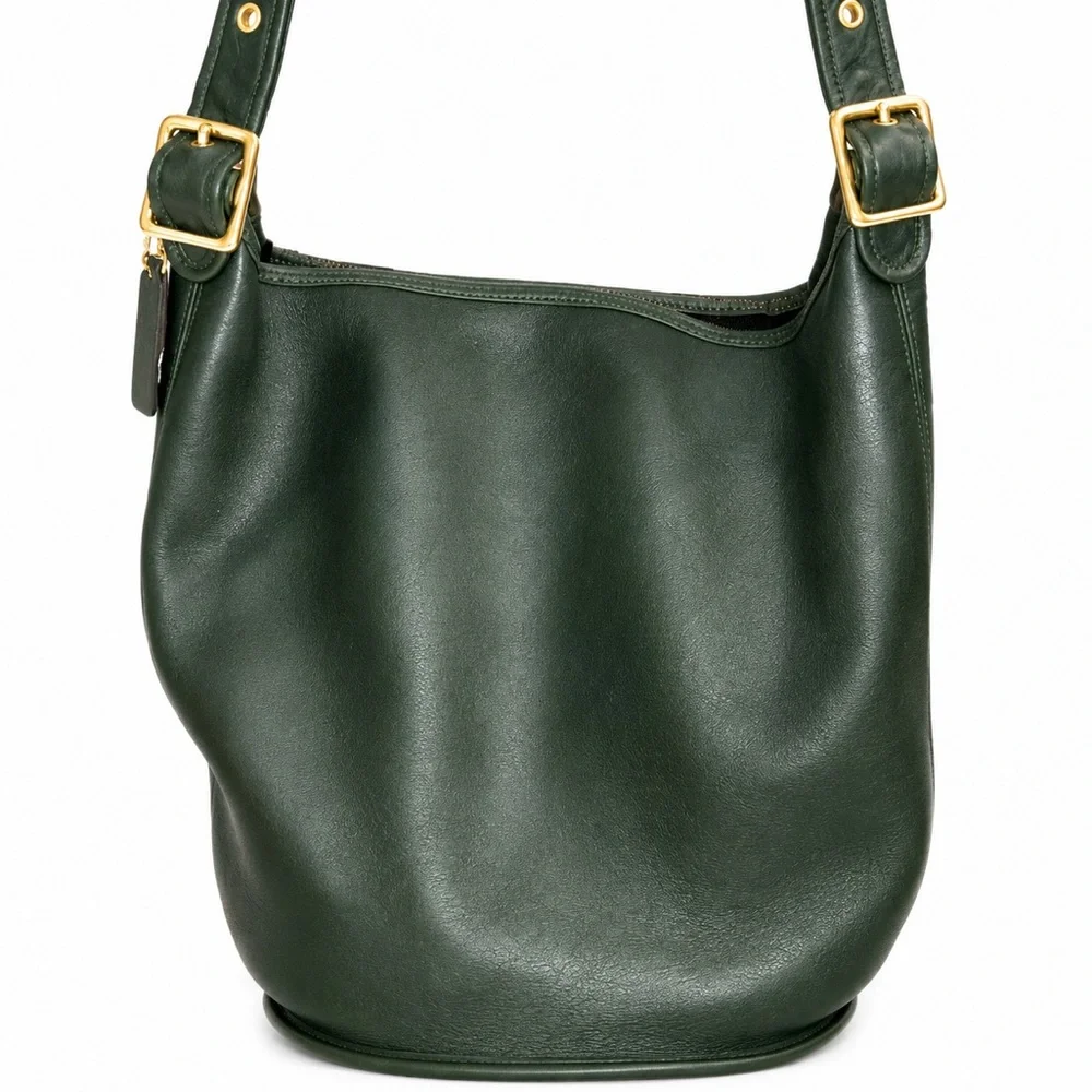 COACH Bottle Green Glove Tanned Leather Duffle Sac XL Bucket Bag 9085 USA COA